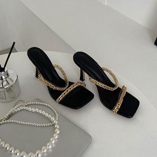 Chain-strap Flared-heel Sandals