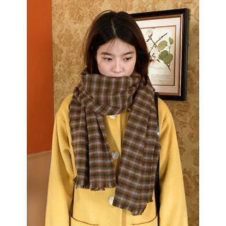 Checked Wool Blend Scarf