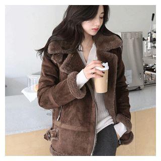 Buckled-neck Fuax-fur Lined Jacket