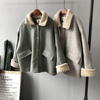 Fleece Panel Cropped Button Coat