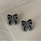 Bow Faux Pearl Earring 1 Pair - Silver Needle - Black - One Size