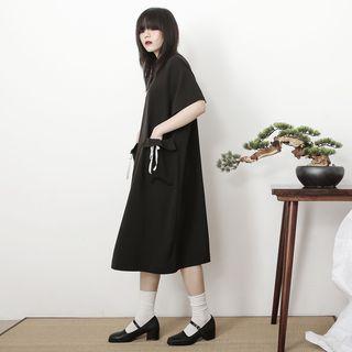 Elbow-sleeve Dual-pocket Polo Dress