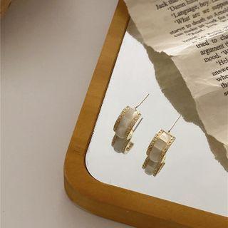 Hook Earring 1 Pair - S925 Sterling Silver - White & Gold - One Size