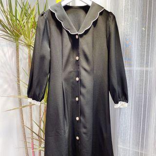 Long-sleeve Scalloped Collar A-line Shirtdress
