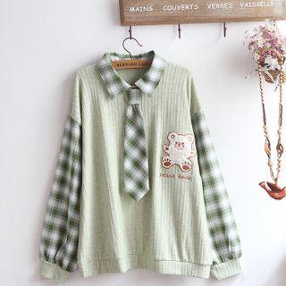Mock Two-piece Collared Cartoon Patch Sweater