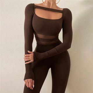Plain Long Sleeve Cut-out Jumpsuit