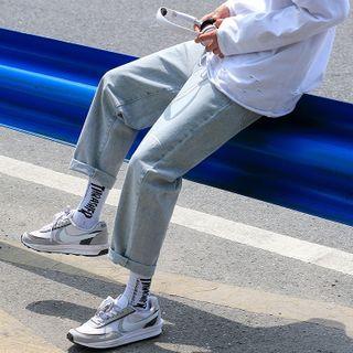 Letter Printed Straight Cut Jeans