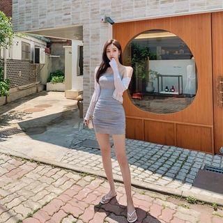 Set: Hooded Ribbed Jacket + Shirred Pinafore Dress