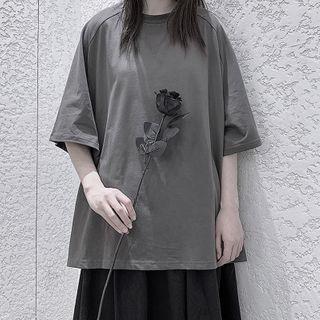 Couple Matching Elbow-sleeve Plain Split T-shirt