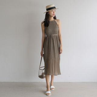 Halter Pattern Long Dress With Belt