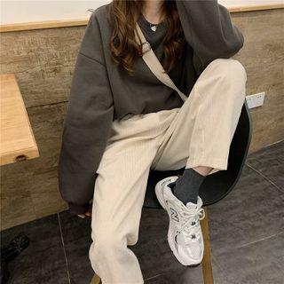 Elastic-waist Straight-leg Corduroy Pants