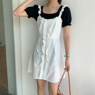 Ruffle Trim Short-sleeve Top / Strappy A-line Dress