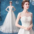 Lace Panel Sleeveless A-line Wedding Gown