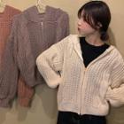 Long-sleeve Cropped Hooded Zip Knit Sweater Jacket