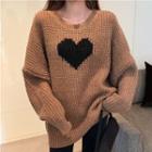Heart Sweater Black Heart - Coffee - One Size