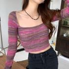Striped Knit Crop Top Purple - One Size