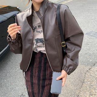 Drop-shoulder Faux-leather Jacket
