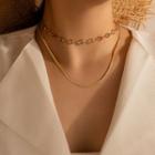 Rhinestone Layered Alloy Necklace 9505 - Gold - One Size