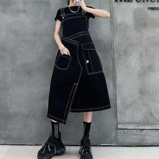 Stitch Asymmetrical Denim Jumper Dress