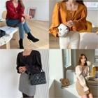 Square-neck Balloon-sleeve Napped Blouse