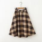 Plaid Midi A-line Skirt Khaki - One Size