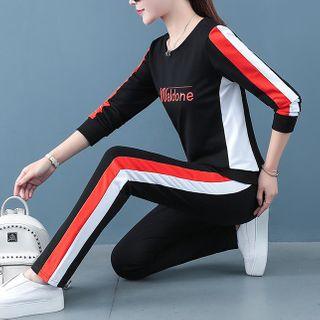 Set: Lettering Panel Pullover + Paneled Sweatpants