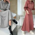 Set: Raglan-sleeve Cropped Hoodie + Flared Maxi Skirt