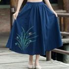 Print Linen Cotton Midi Skirt