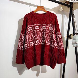 Round Neck Cable Knit Loose-fit Sweater