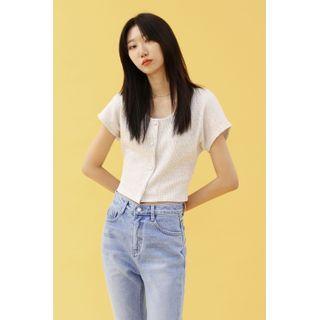 Dolman-sleeve Cropped Cardigan Melange Gray - One Size