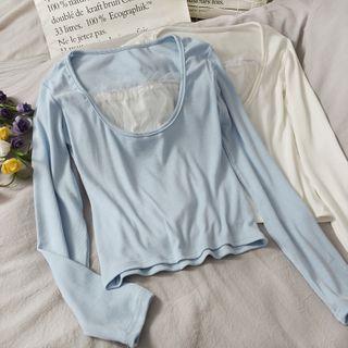 Mesh Ruffle Knit Top