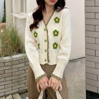 Flower Pattern Long-sleeve Cropped Cardigan