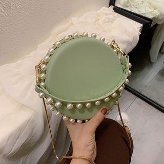 Faux Pearl Faux Leather Circle Crossbody Bag