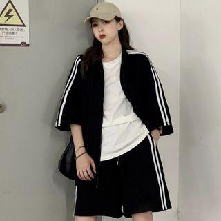 Set: Elbow-sleeve Zip Jacket + Sweatshorts