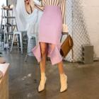Cutout-hem Wool Blend Midi Skirt