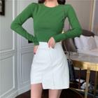 Long-sleeve Cropped T-shirt / Asymmetrical Mini A-line Skirt