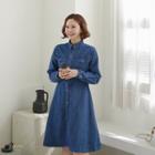 A-line Denim Shirtdress Blue - One Size
