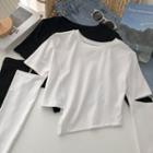 Plain Asymmetrical Long-sleeve T-shirt Top