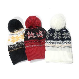 Christmas Patterned Pom Pom Knit Beanie