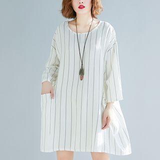 Striped Round-neck Long-sleeve Dress