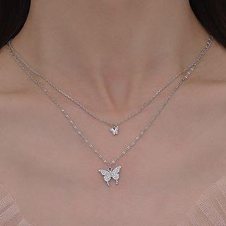 Butterfly Pendant Layered Sterling Silver Necklace