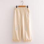 Elastic Waist Rabbit Embroidered Pants Almond - One Size