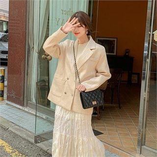 Double-breasted Tweed Blazer Beige - One Size