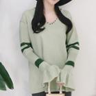 Long-sleeve Two-tone Knit Top