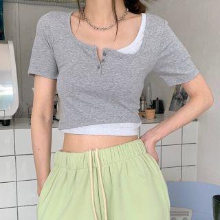 Mock Two-piece Panel Cropped Top