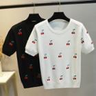 Short-sleeve Cherry Embroidery Knit Top
