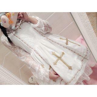 Cross Appliqu  Long-sleeve Lace Panel Dress