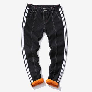 Contrast-trim Fleece-lined Slim-fit Jeans