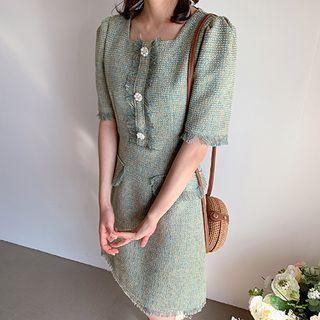 Flap-front Tweed A-line Dress