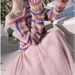Set: Striped Sweater + Midi A-line Skirt